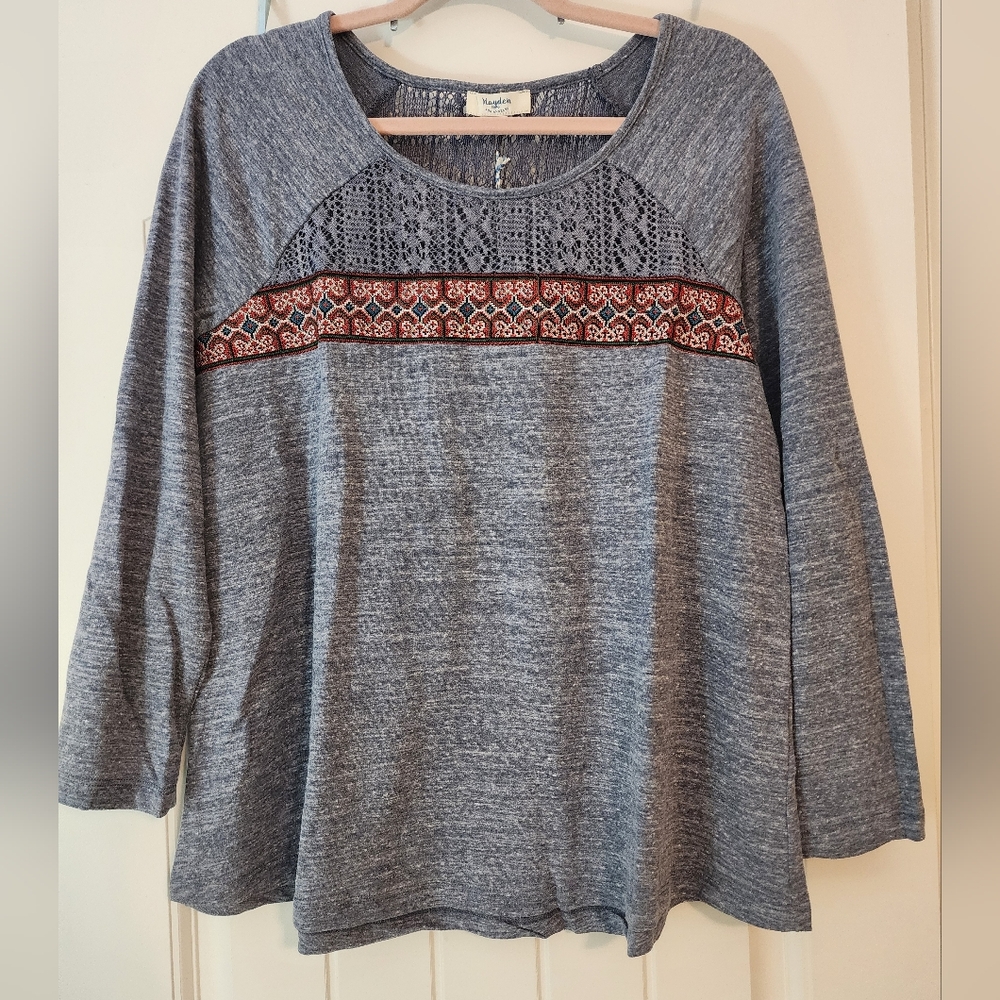 Hayden Blue-Gray Long Sleeve Top Medium Southwestern Native American NWT